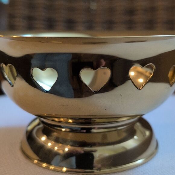 Brass Footed Bowl With Cutout Hearts - Picture 6 of 8